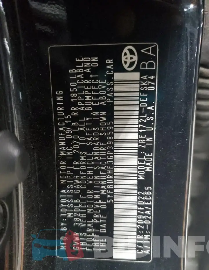 5YFBURHE3GP398595 Photo# 12