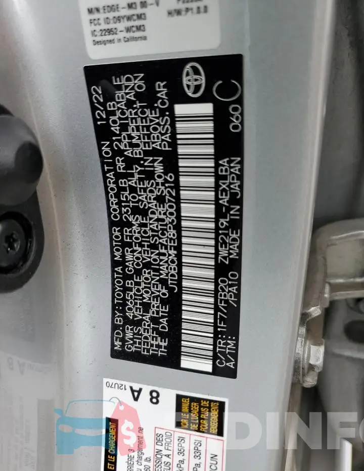 JTDBCMFE8P3007216 Photo# 12