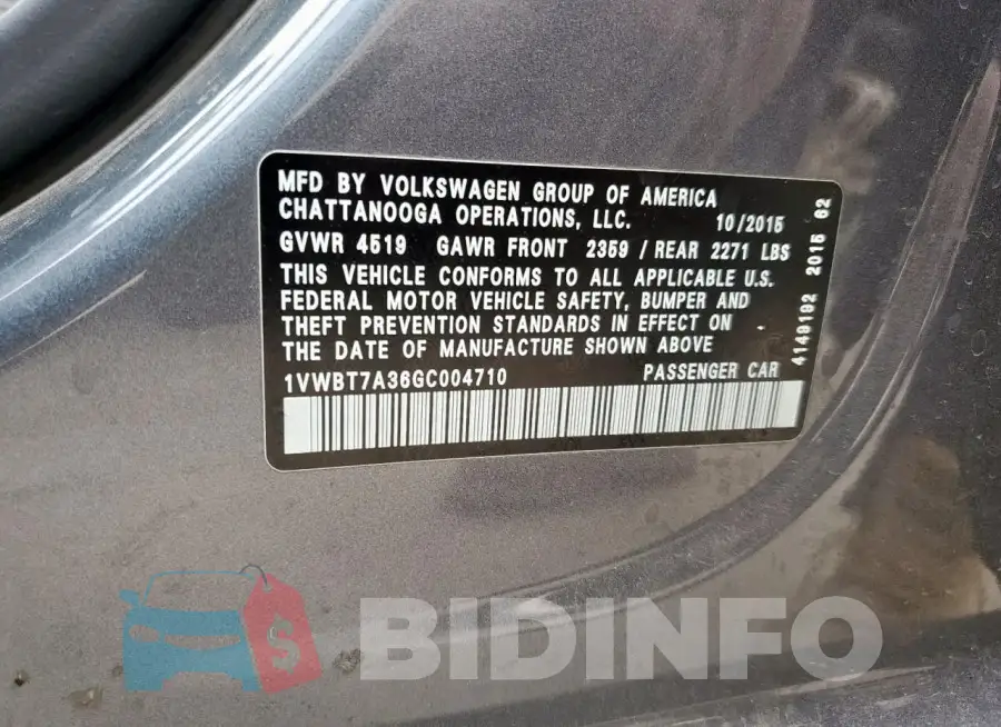 1VWBT7A36GC004710 Photo# 13