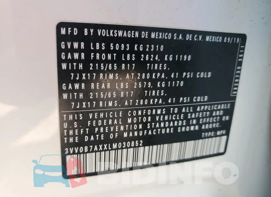3VV0B7AXXLM030852 Photo# 14
