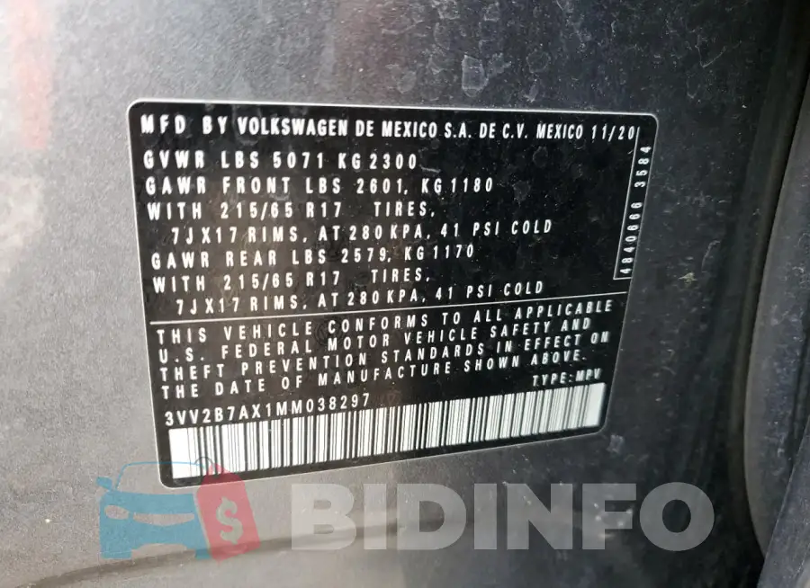 3VV2B7AX1MM038297 Photo# 12