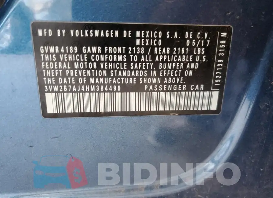 3VW2B7AJ4HM384499 Photo# 12