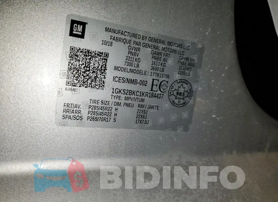 1GKS2BKC1KR184437 Photo# 14
