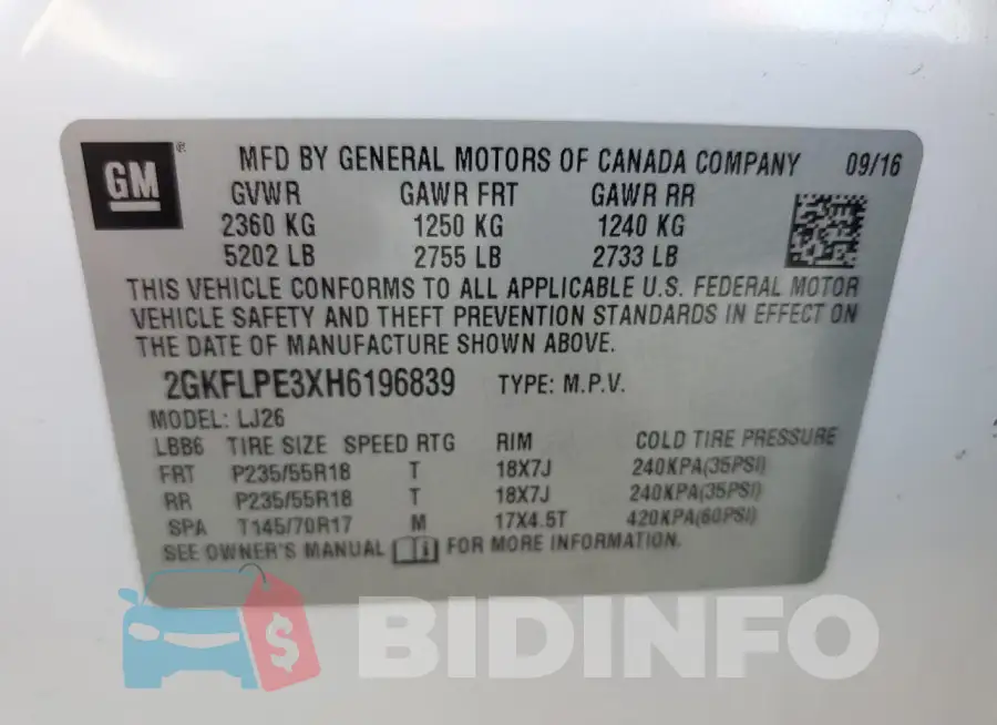 2GKFLPE3XH6196839 Photo# 13