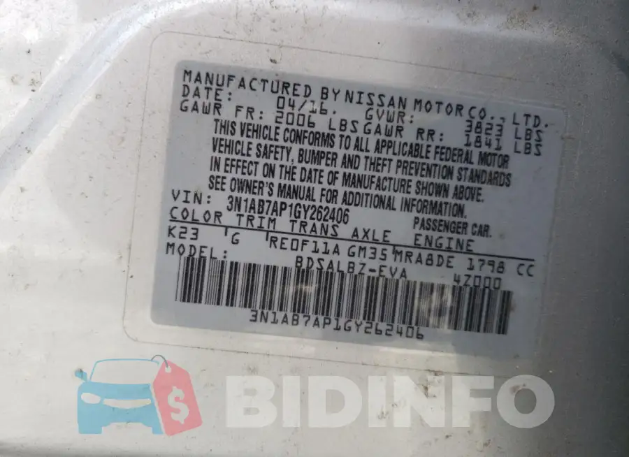 3N1AB7AP1GY262406 Photo# 12
