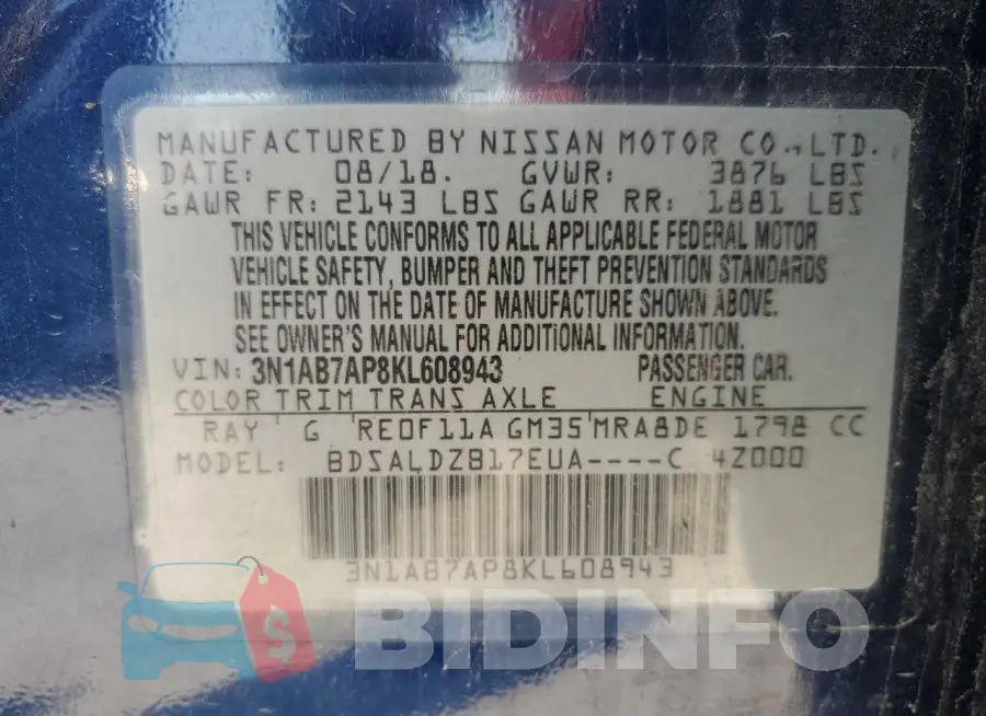 3N1AB7AP8KL608943 Photo# 12