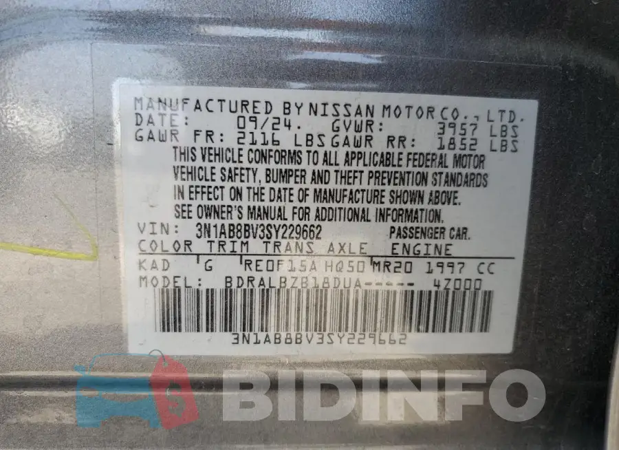 3N1AB8BV3SY229662 Photo# 13