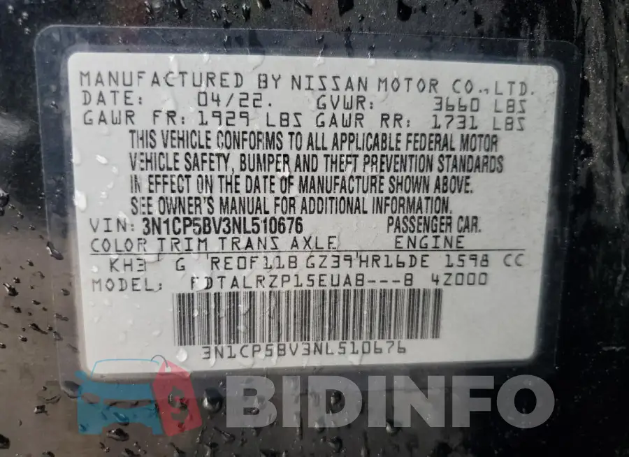 3N1CP5BV3NL510676 Photo# 13