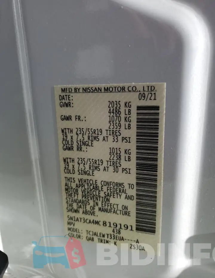5N1AT3CA4MC819191 Photo# 13