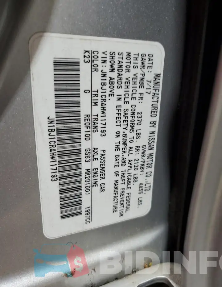 JN1BJ1CR4HW117193 Photo# 13