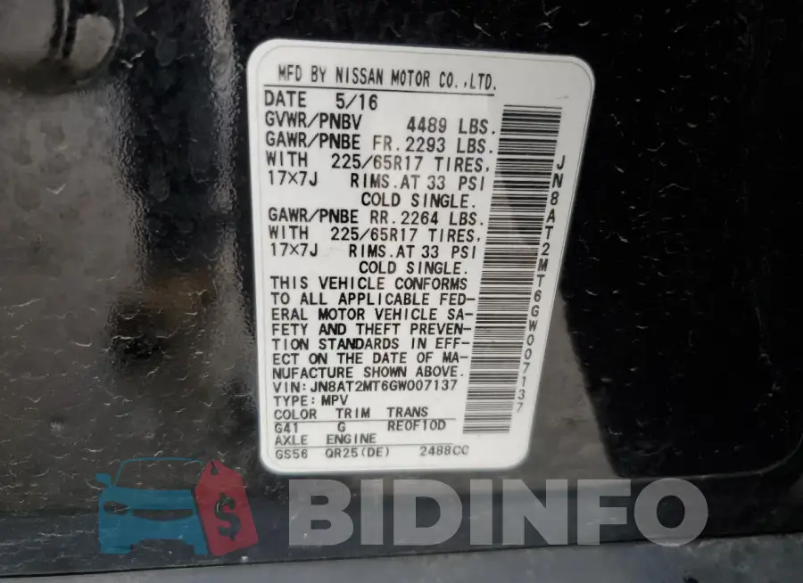 JN8AT2MT6GW007137 Photo# 13
