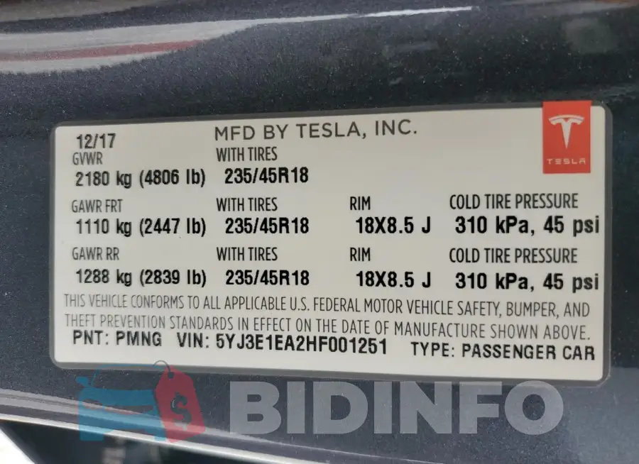 5YJ3E1EA2HF001251 Photo# 12