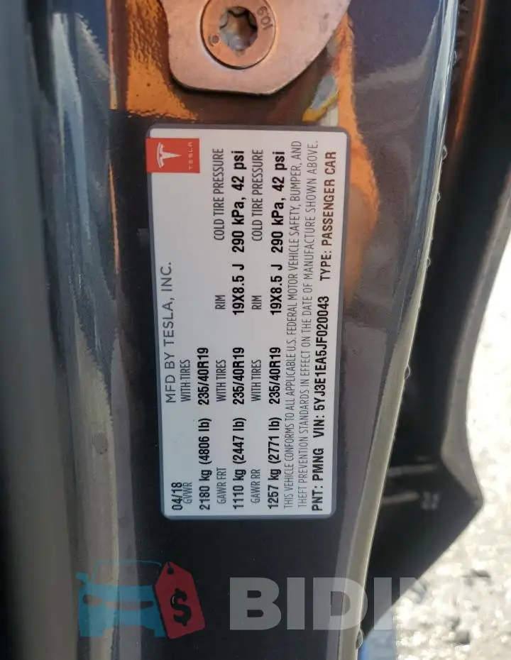5YJ3E1EA5JF020043 Photo# 12
