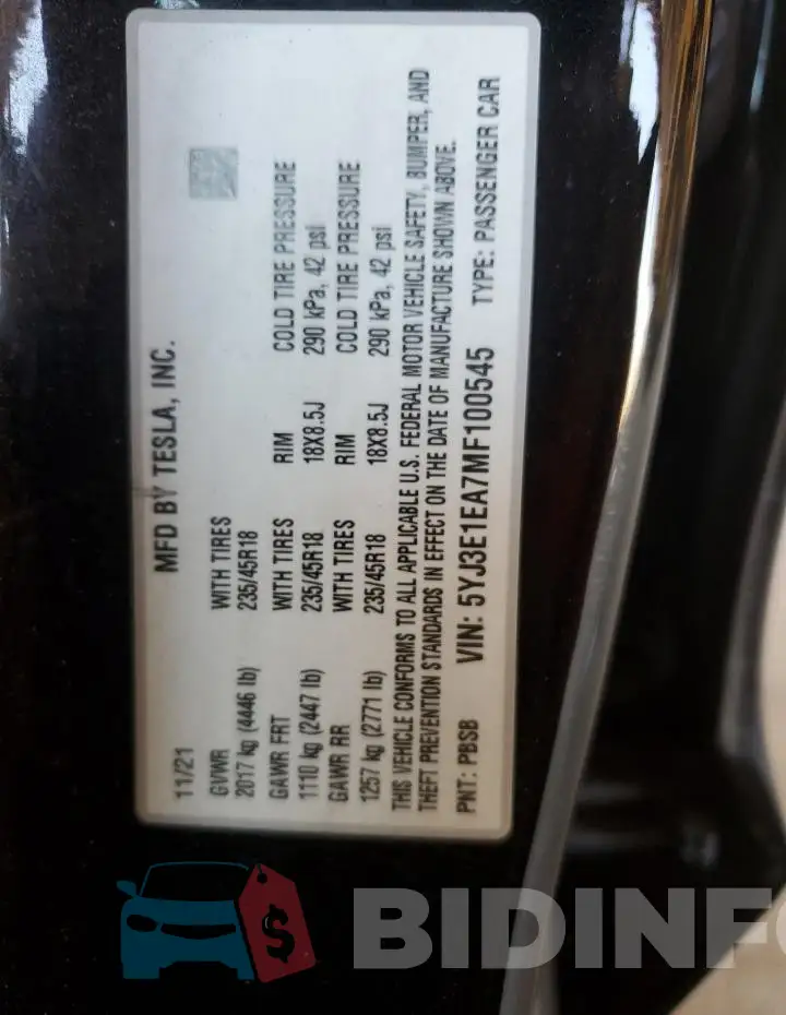 5YJ3E1EA7MF100545 Photo# 12