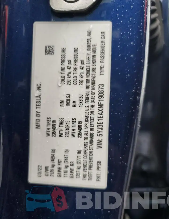 5YJ3E1EAXNF190873 Photo# 13