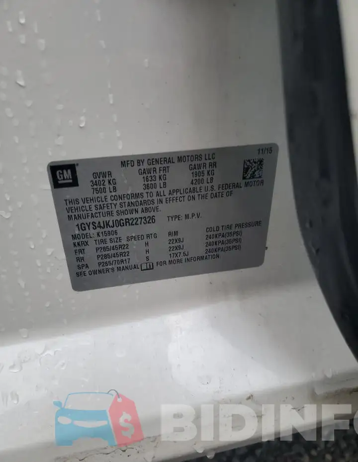 1GYS4JKJ0GR227326 Photo# 13