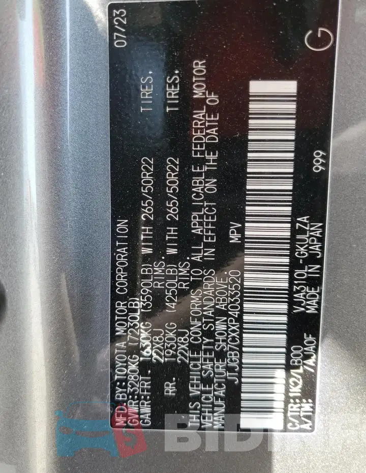 JTJGB7CXXP4033520 Photo# 14