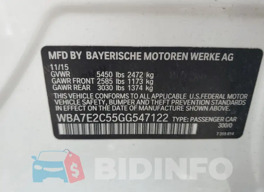 WBA7E2C55GG547122 Photo# 12