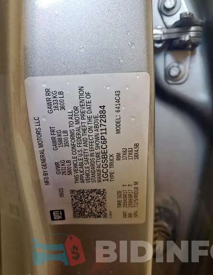 1GCGSBEC6P1172884 Photo# 13
