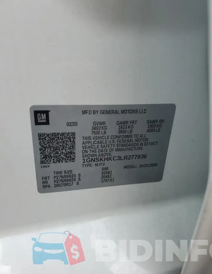 1GNSKHKC3LR277936 Photo# 13