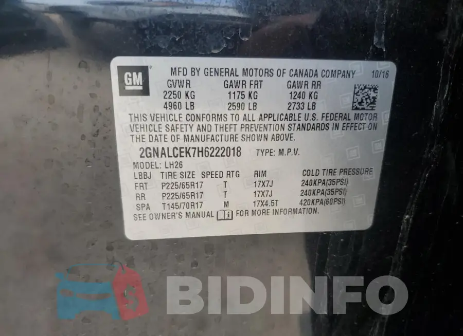 2GNALCEK7H6222018 Photo# 14