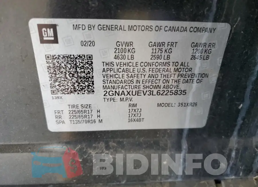2GNAXUEV3L6225835 Photo# 13