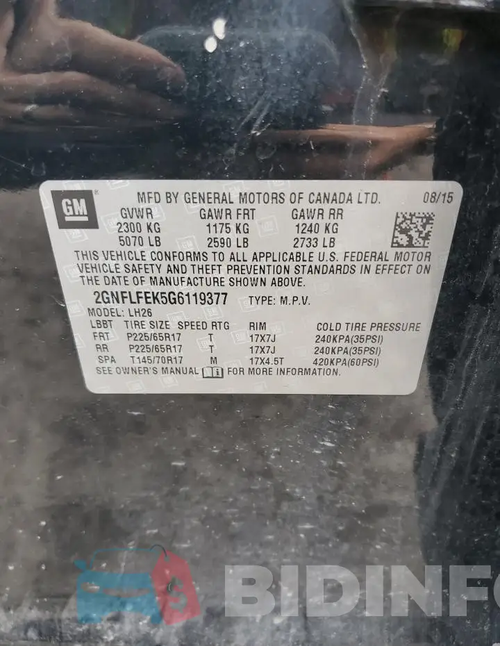 2GNFLFEK5G6119377 Photo# 13