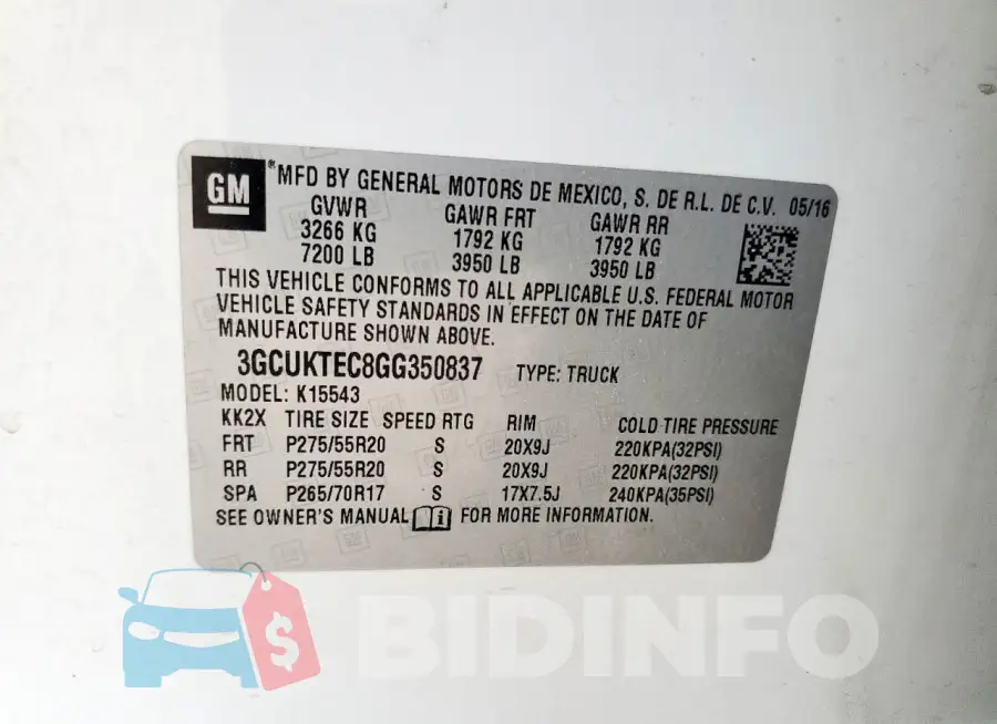 3GCUKTEC8GG350837 Photo# 12 3GCUKTEC8GG350837 Photo# 12