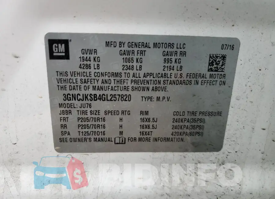 3GNCJKSB4GL257820 Photo# 13