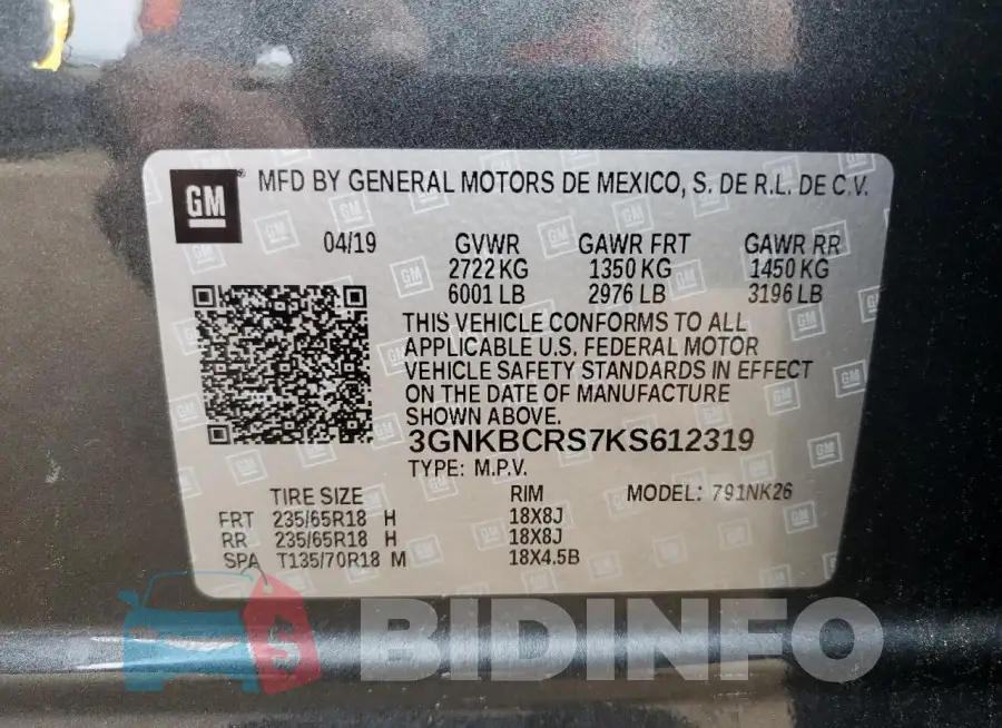 3GNKBCRS7KS612319 Photo# 13