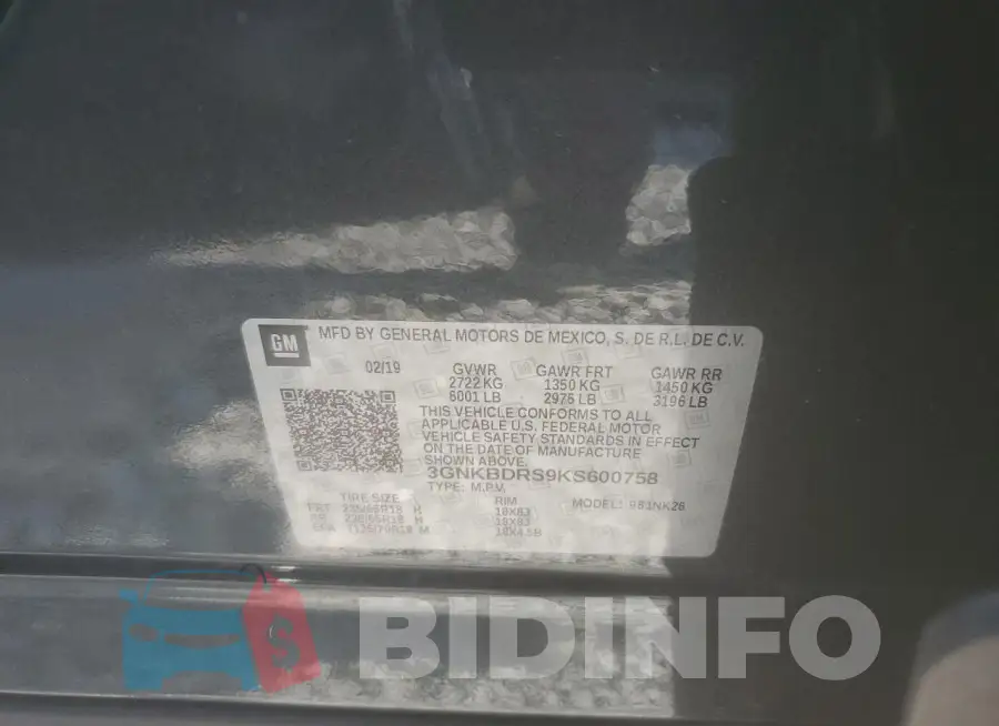 3GNKBDRS9KS600758 Photo# 13