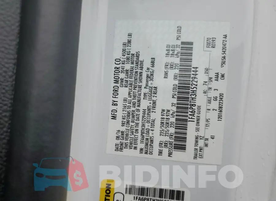 1FA6P8TH3H5229444 Photo# 12