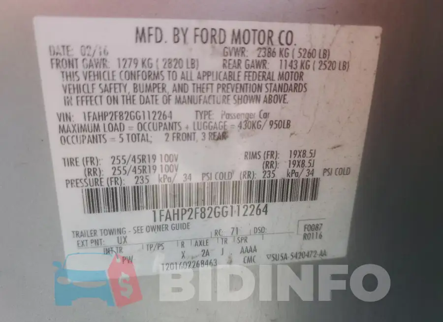 1FAHP2F82GG112264 Photo# 13