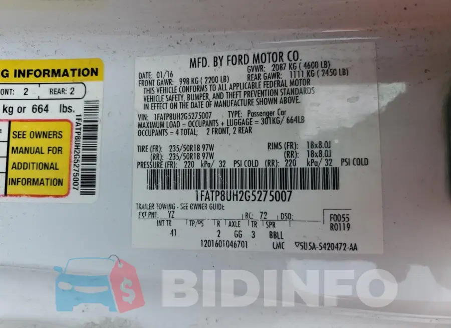 1FATP8UH2G5275007 Photo# 13