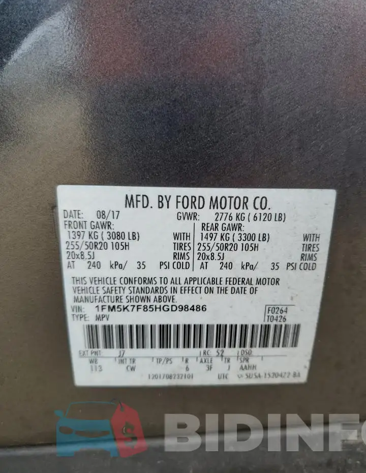 1FM5K7F85HGD98486 Photo# 13