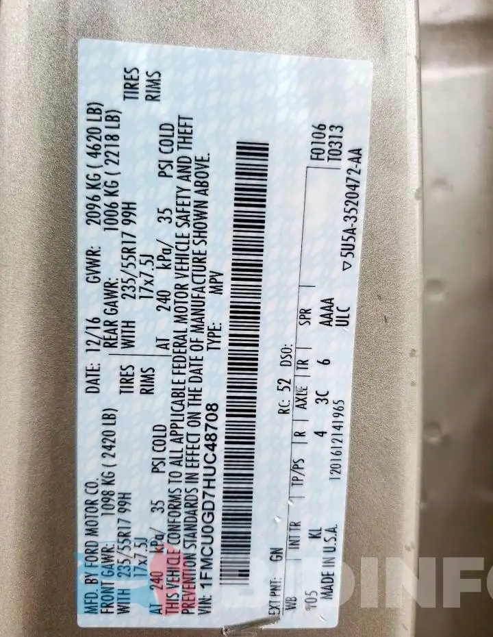 1FMCU0GD7HUC48708 Photo# 13