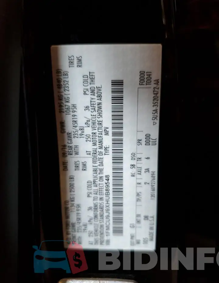 1FMCU9J9XHUB89548 Photo# 13