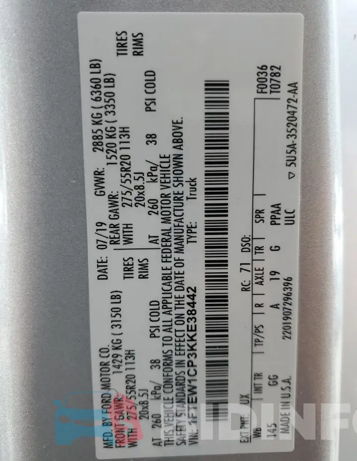 1FTEW1CP3KKE38442 Photo# 13