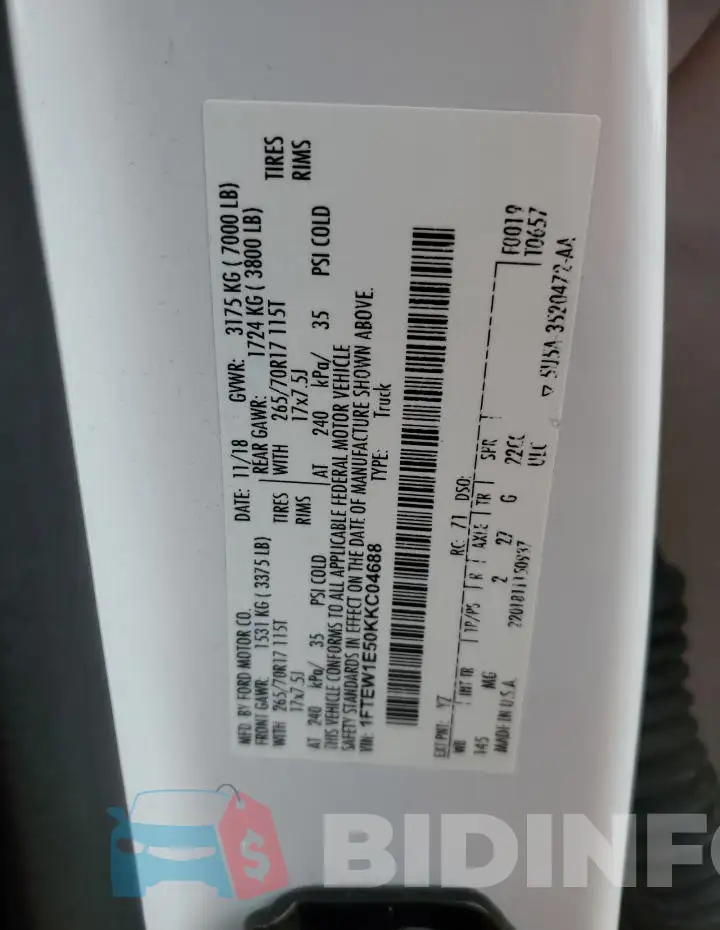 1FTEW1E50KKC04688 Photo# 13
