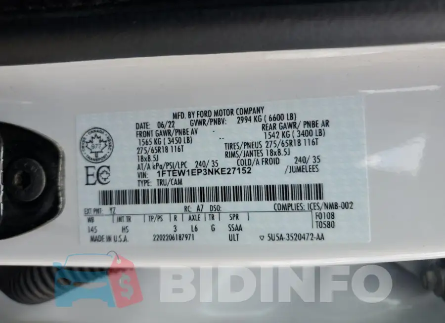 1FTEW1EP3NKE27152 Photo# 12