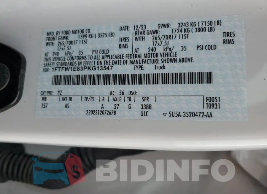 1FTFW1E83PKG13547 Photo# 12