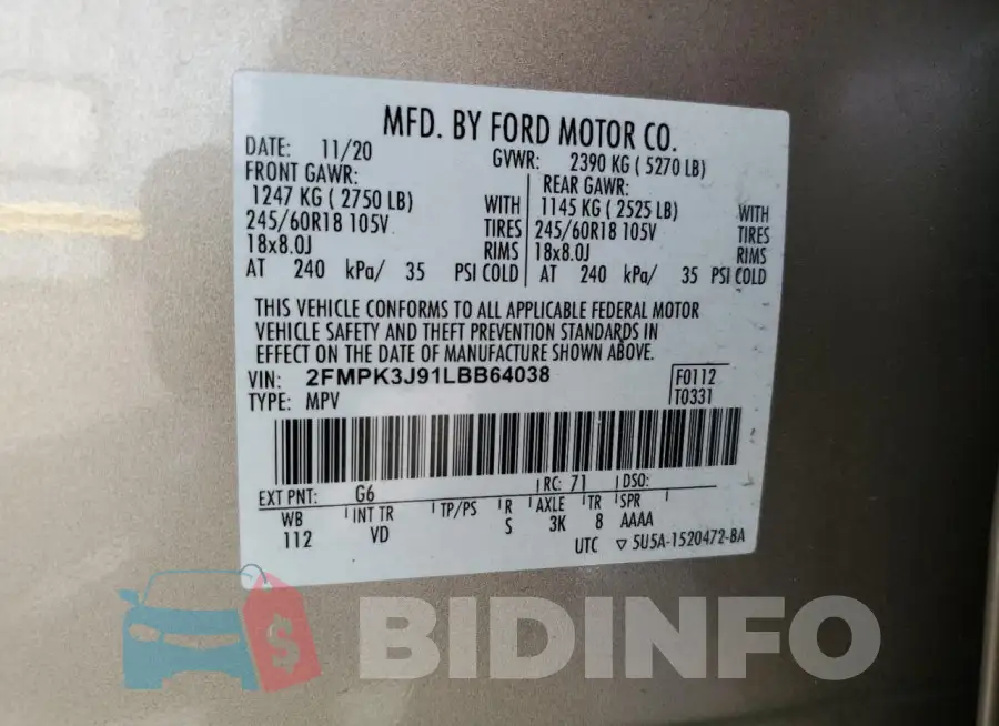 2FMPK3J91LBB64038 Photo# 13