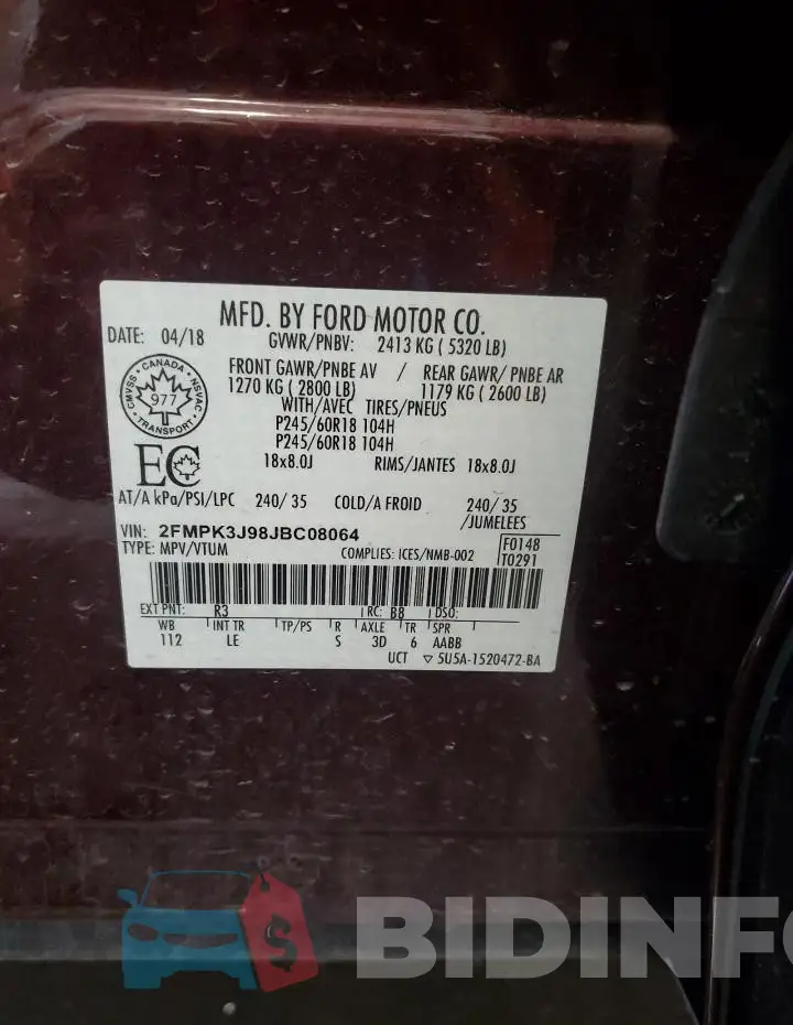 2FMPK3J98JBC08064 Photo# 13