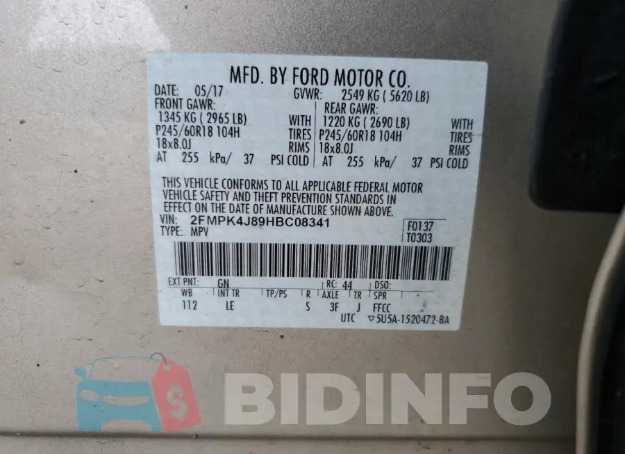 2FMPK4J89HBC08341 Photo# 13