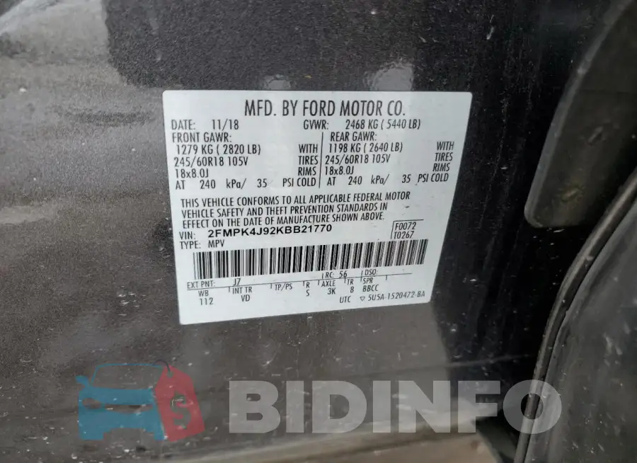 2FMPK4J92KBB21770 Photo# 13