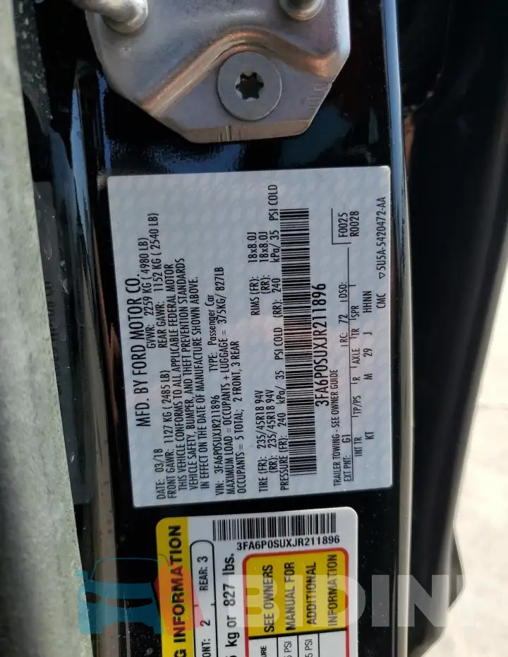 3FA6P0SUXJR211896 Photo# 12