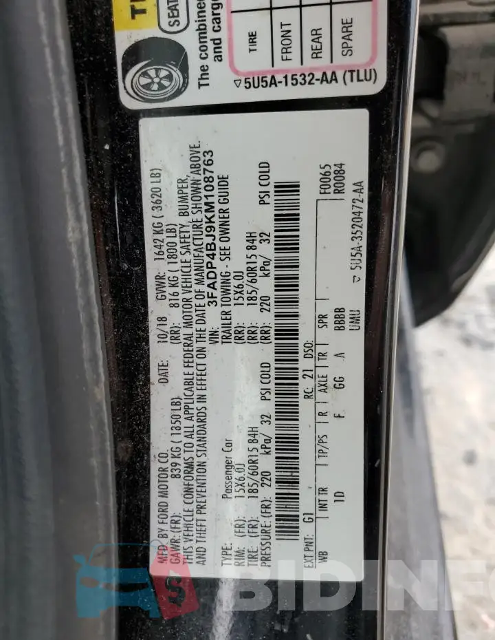3FADP4BJ9KM108763 Photo# 12