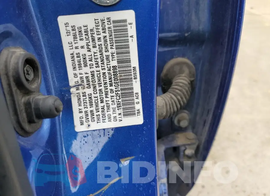 19XFC2F51GE008898 Photo# 12