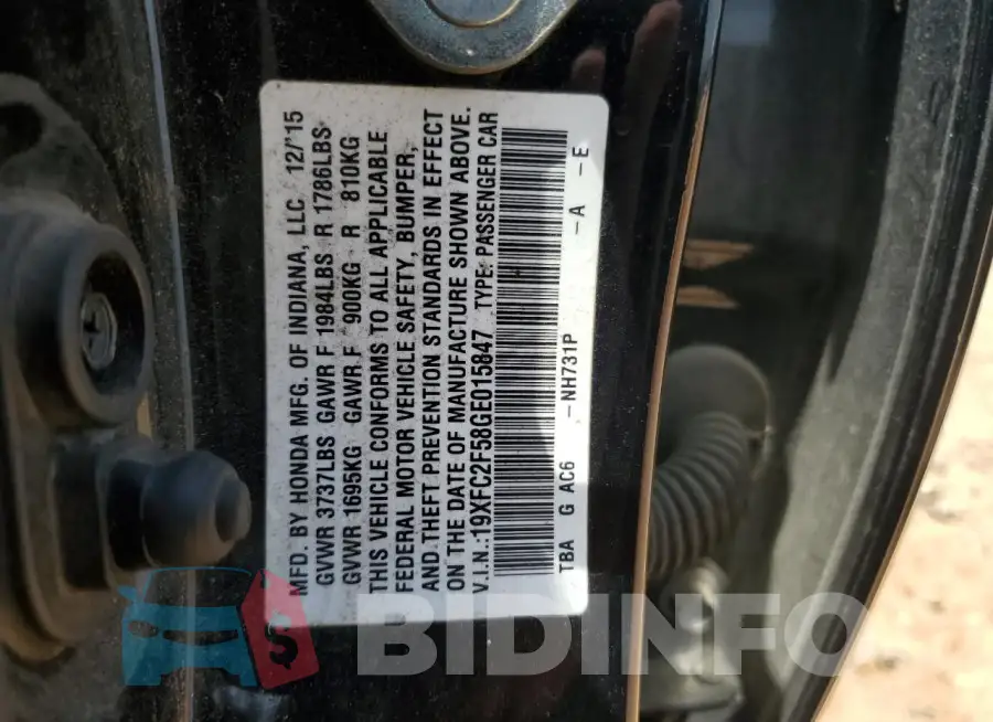 19XFC2F58GE015847 Photo# 12