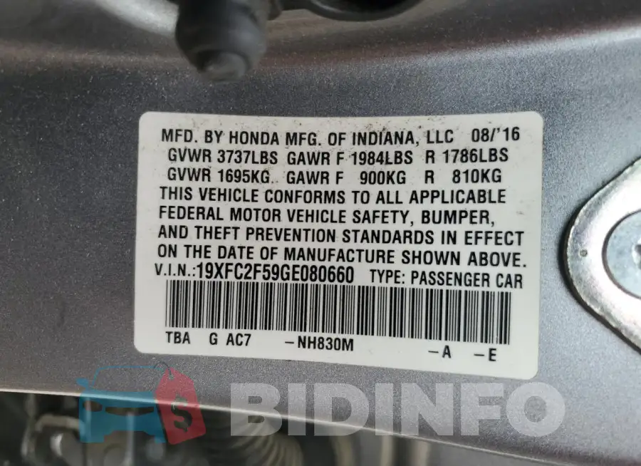 19XFC2F59GE080660 Photo# 12